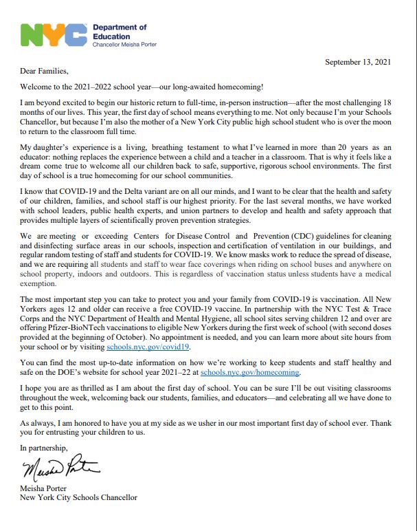 Welcome letter page 1 September 13, 2021