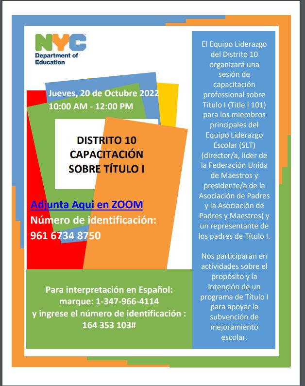 District 10 Title 1 Meeting Spanish Flyer